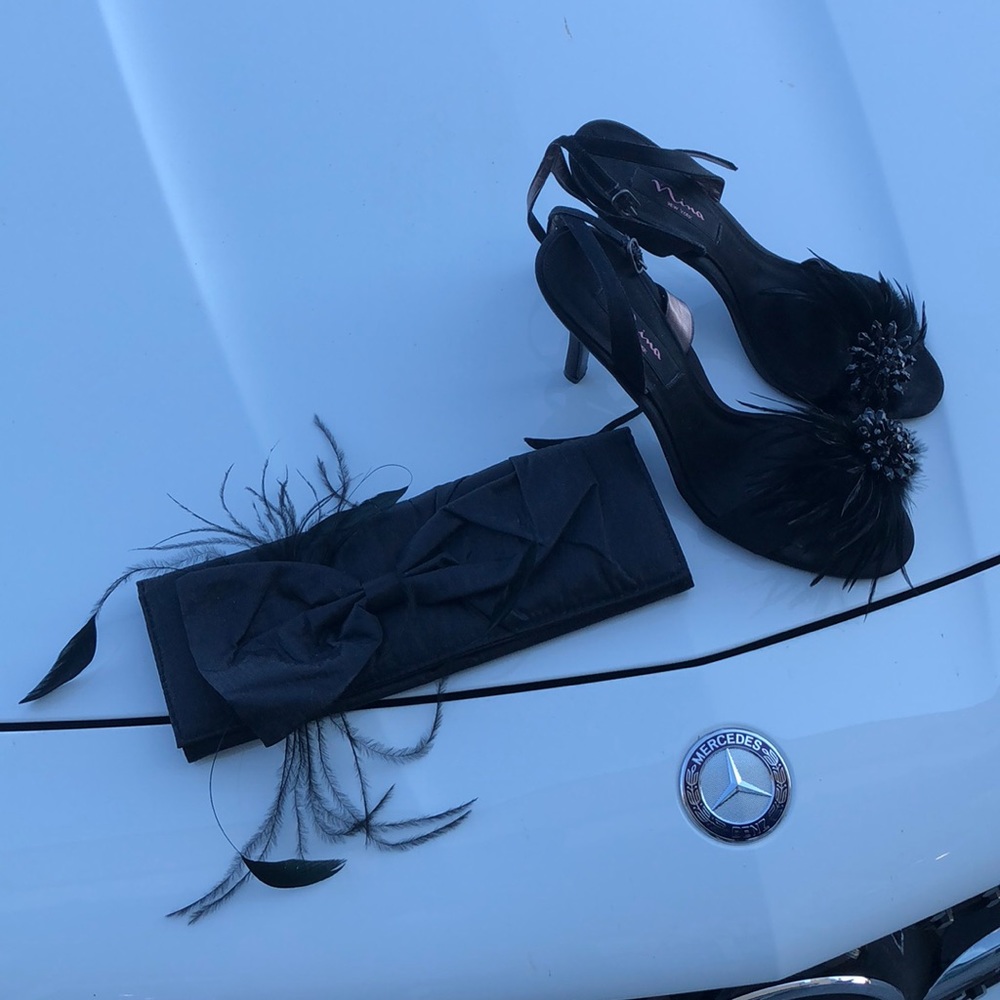 Beautiful black evening shoes with matching purse